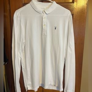 All Saints Men’s Polo Shirt. Long Sleeve, Medium, White